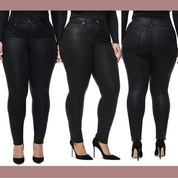 NEW $185 GOOD AMERICAN [ PLUS 24‎ ] Good Legs Coated Skinny Jeans in Black - Picture 2 of 16